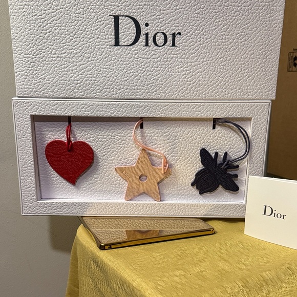 Dior Red Heart, Cream Star, and Black Bee Bag Charms - Picture 1 of 5